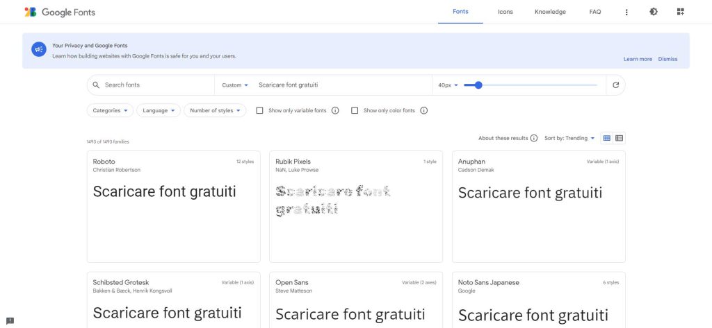 GoogleFonts Scaricare font gratis